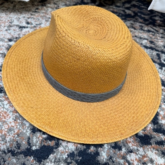 Janessa Leone ‘Panton’ Tan Straw Hat with Navy Blue Lamb Leather Band main image 5